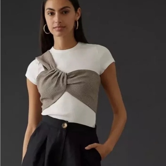 Anthropologie Tops - Anthropologie Eri + Ali Twist Crop Top One Shoulder Houndstooth
